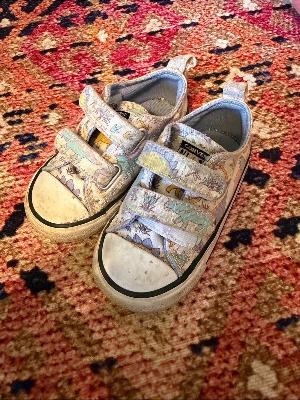 Converse Kids Velcro Sneakers with Pastel Dinosaur Print